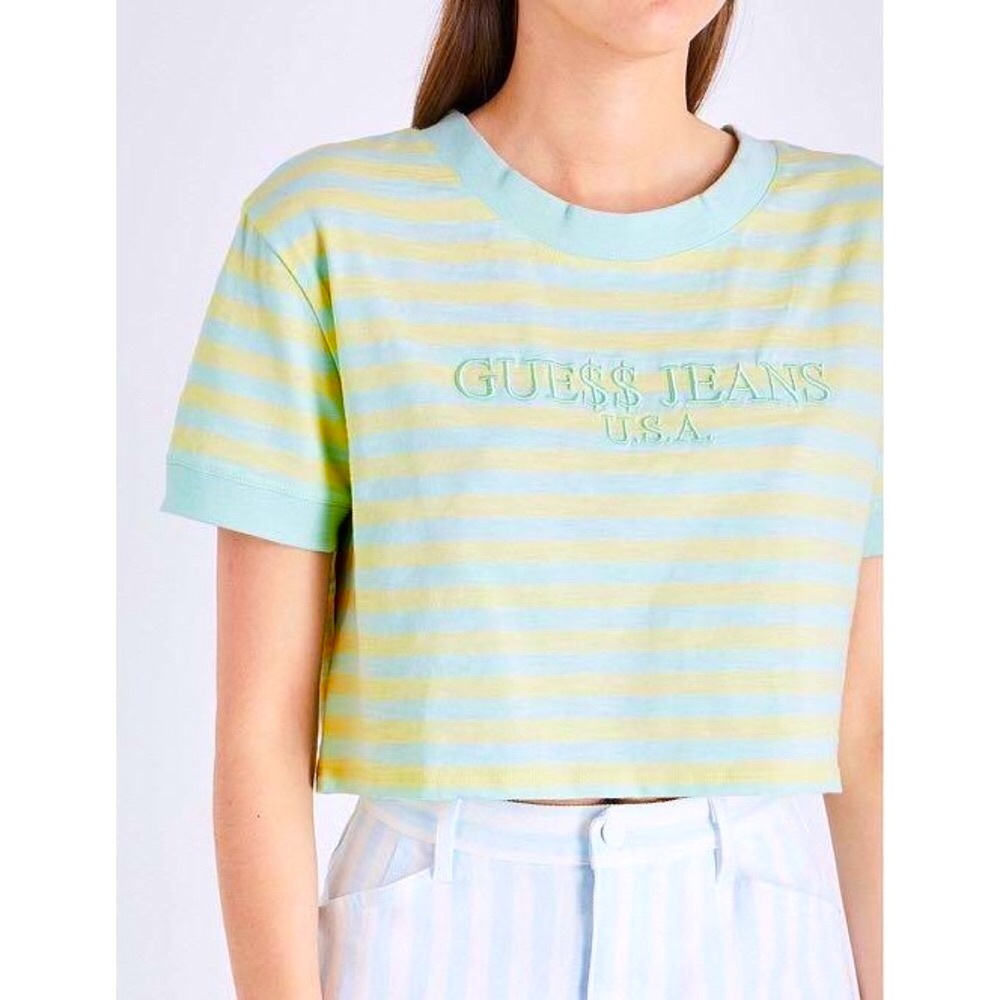 Guess A$AP Rocky crop stripe green yellow top